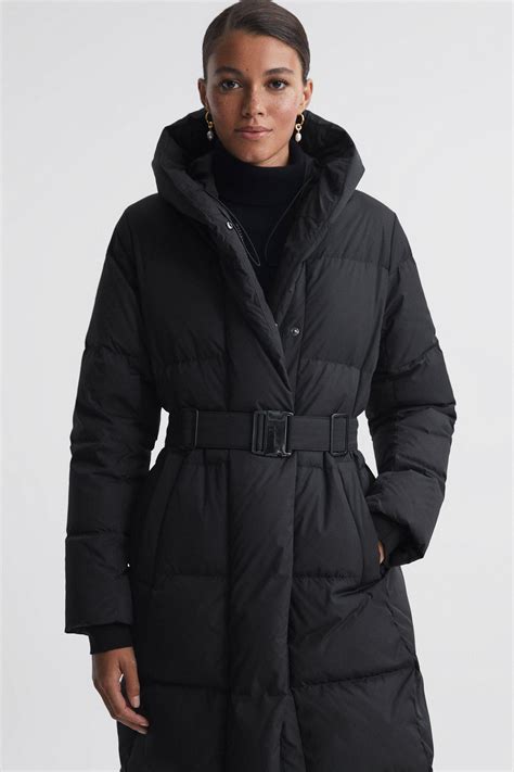 Reiss Larissa - Black Long Belted Puffer Coat | Lyst UK