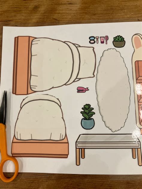 Toca Boca 2 Seiten Papierpuppe Schlafzimmer 1 Möbel, Hintergrund und ...