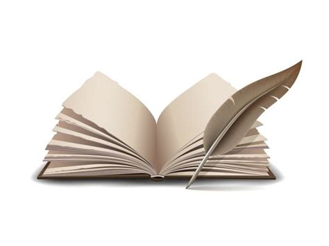 Открытая книга с инструментом чернила перо - иллюстрация на белом фоне ...