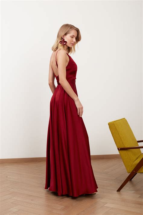 Burgundy Red Satin Maxi Evening Dress FREYA | UNDRESS