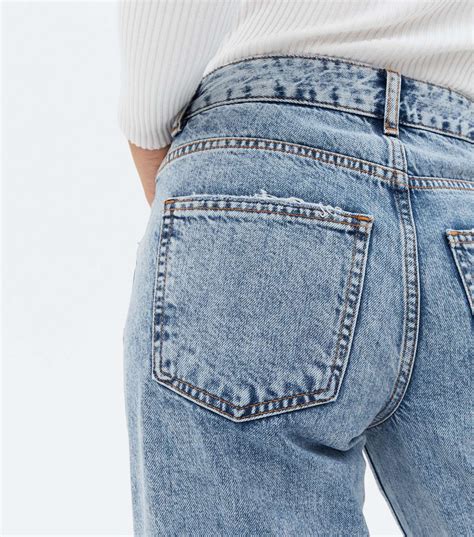 Blue Acid Wash Turn Up Ankle Grazing Hannah Straight Leg Jeans | New Look