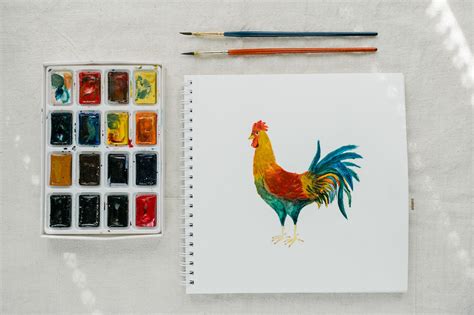 picture  cock painted  watercolors   table  stock photo