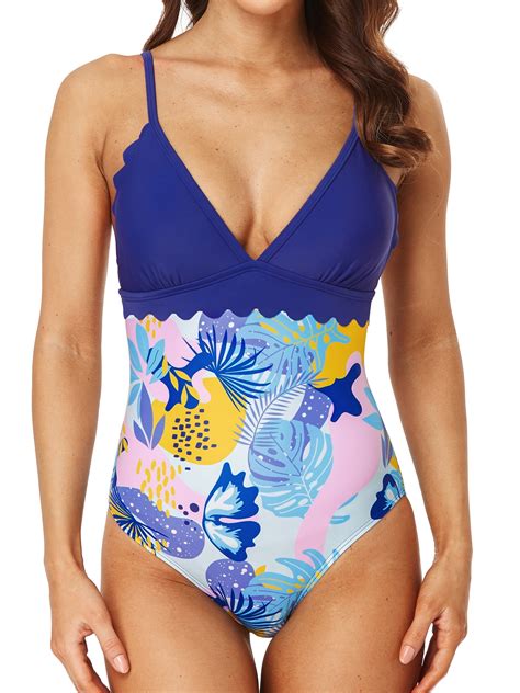 Arialuna Womens One Piece Swimsuits V Neck Bath Suit - Walmart.com