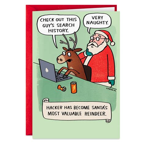 Hacker the Reindeer Naughty List Funny Christmas Card - Greeting Cards