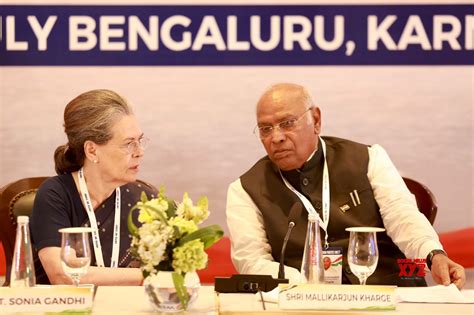 Bengaluru: Congress President Mallikarjun Kharge with Congress senior party leader Sonia Gandhi ...