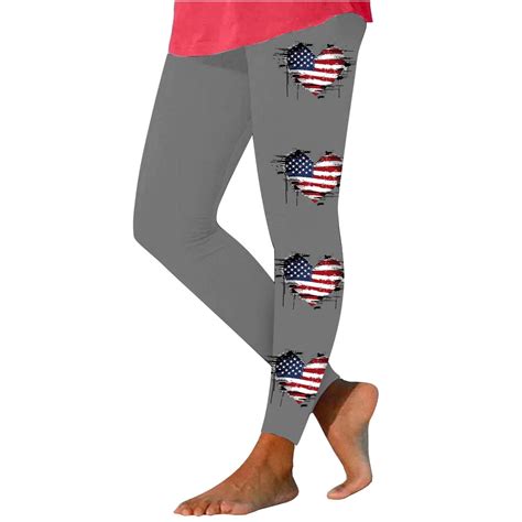 KBKYBUYZ Womens 4th of July Leggings 2024 Trendy USA Flag Heart Print