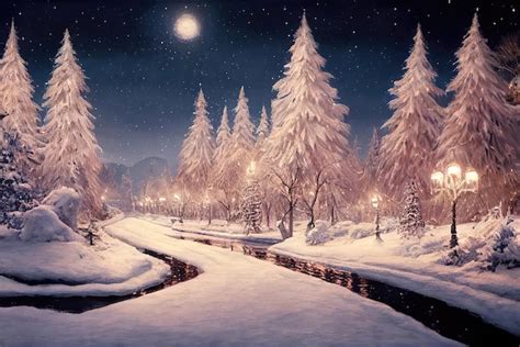 Premium AI Image | A snowy winter scene with a snowy path and a snowy ...