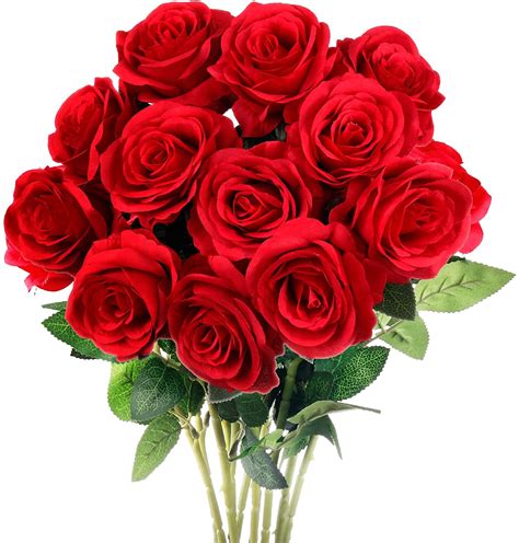 Mocoosy 12PCS Fake Roses Artificial Flowers Red Roses with Long Stems