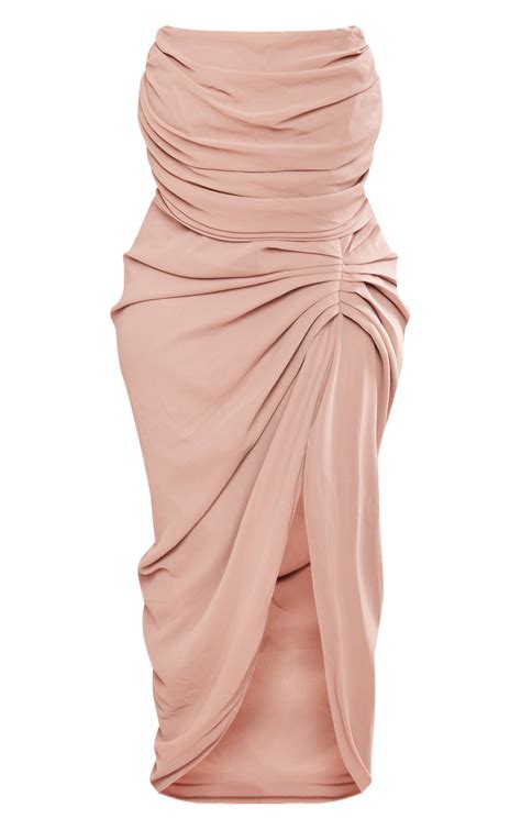 Plus Taupe Chiffon Corset Bandeau Draped Dress | Plus Size