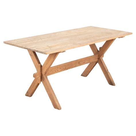 Antique Pine Farm Table Dining Table with Trestle Base Hungary circa