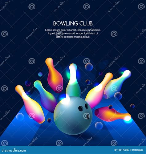 Vector Glowing Neon Bowling Club Banner or Poster with Multicolor 3d ...