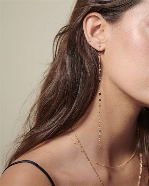 Double Shinny Chain Hang Earrings / Long Earrings / Gold Stud Earrings ...