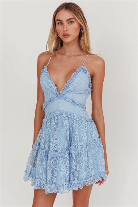 Shop the Laney Low Back Cami Strap Dress Lace Blue