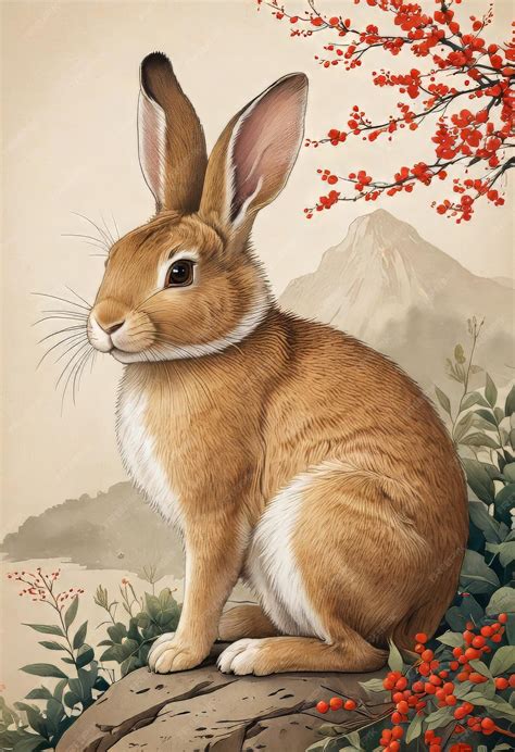Premium Photo | Japanese style rabbit drawing Japanese rabbit painting