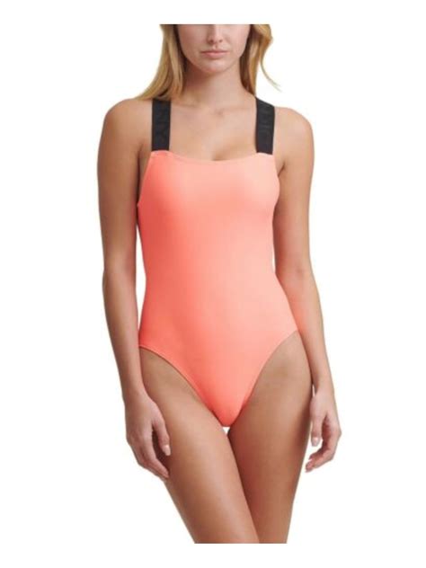 DKNY Women's Orange Stretch Removable Cups Lined Moderate Coverage