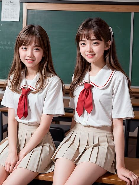 premium photo portrait   young schoolgirls japanese preteen