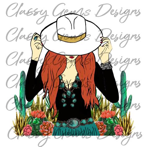 Punchy Ginger Cowgirl hand drawn graphic designdigital | Etsy