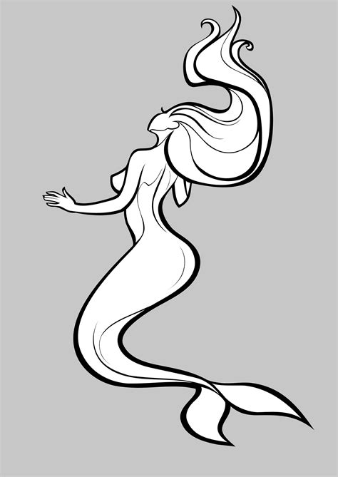 Female Body Art Female Nudity Nude Line Drawing Mermaid Nude Sketch SVG
