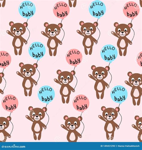 Seamless Pattern with Bear Hello Baby - Vector Illustration, Eps Stock ...