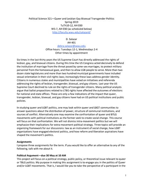 Syllabus 321 - Political Science - Political Science 321—Queer and