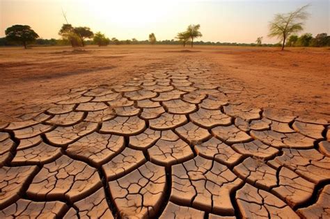 premium photo  dry cracked field  trees   background