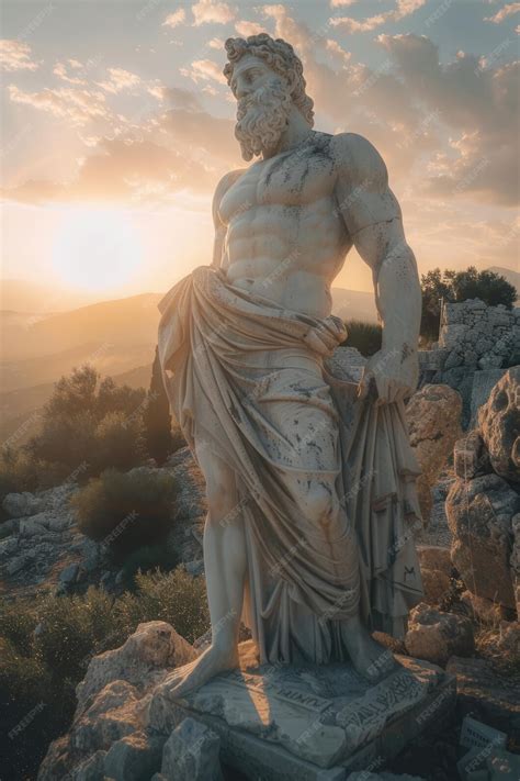 Escultura Da Grécia Antiga - Estátua de Zeus na Grécia antiga na hora dourada do pôr-do-sol Deuses ...
