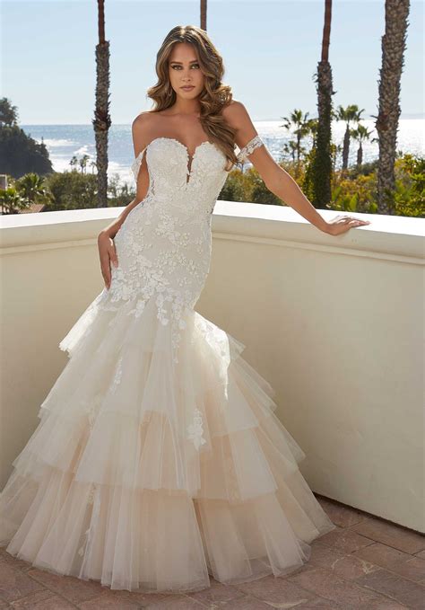Strapless Detachable off Shoulder Long Train Mermaid Lace Wedding
