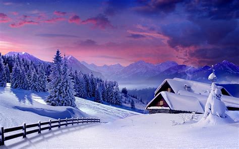 HD wallpaper: Winter Landscape Snowy Mountains Village Houses Covered ...