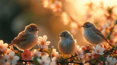 premium photo  idyllic spring scene blooming flowers chirping birds