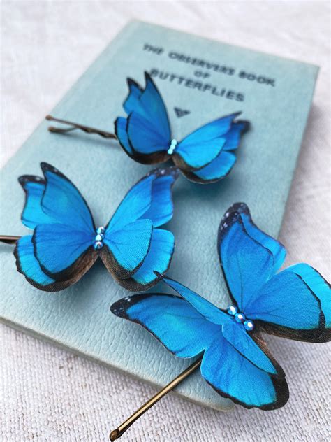 Butterfly Hair Pins | Silk and Crystals | Something Blue for Bride