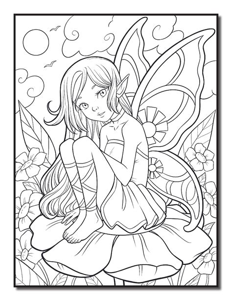 Раскраски «Феи и Эльфы» - «Ельфийка на цветке» | Fairy coloring pages ...