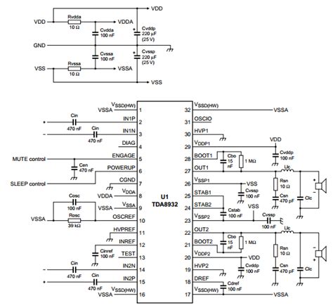 TDA8932 Audio Amplifier 2x15 W | Wiring And Schematic