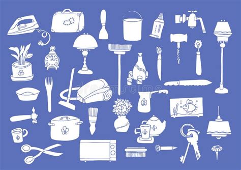 Home Appliances Hand Drawing Set Various Household Equipment and Items ...