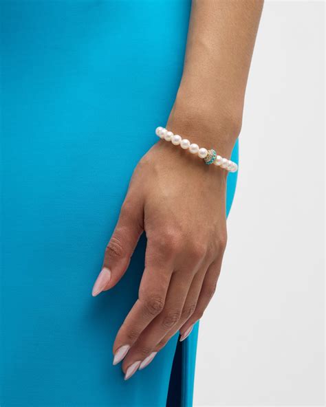 Sydney Evan 14K Diamond Pave Bead on Freshwater Pearl Bracelet | Neiman