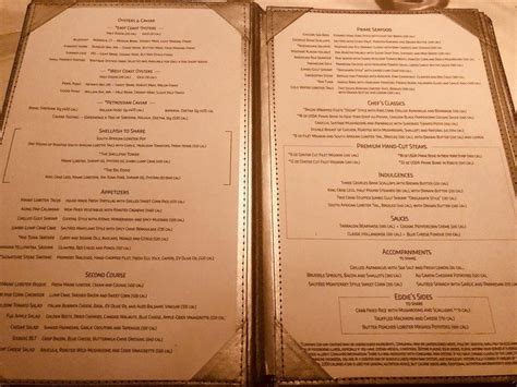 Menu at Eddie V's Prime Seafood steakhouse, Scottsdale, N Scottsdale Rd Suite E160