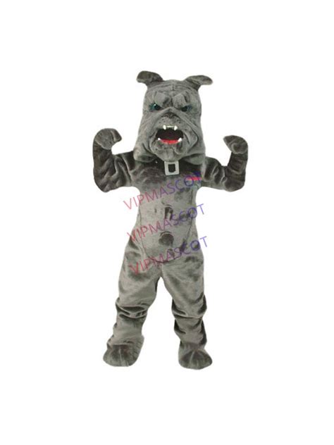 New Deluxe Power Bulldog Mascot Sport Costume Adult Size Grey Bulldog