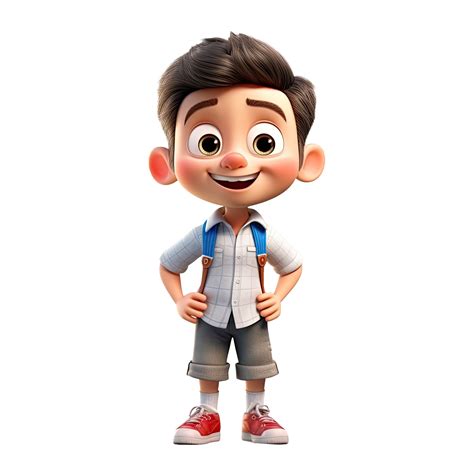 Cute cartoon boy student character on transparent background