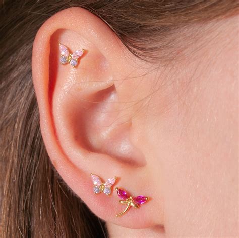 pastel flutter pink dainty butterfly stud earring butterfly piercing