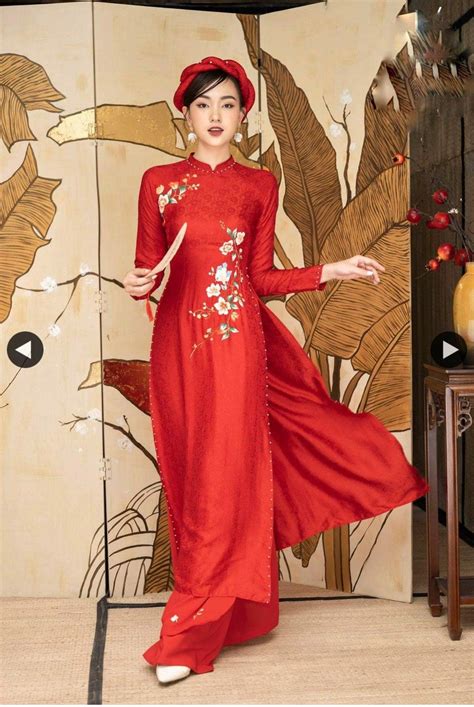 Vietnamese Bridal Ao Dai | Red Brocade Embroidered Ao Dai | Ao Dai ...
