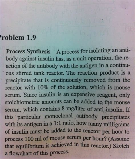 Process Synthesis A process for isolating an antibody | Chegg.com