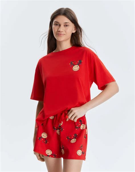 Красная пижама oversize с новогодним принтом GSL002462-1 купить по цене ...