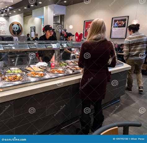 Customers Ordering Food at Panda Express Restaurant Editorial Stock