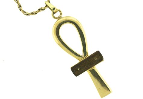 Gold and Wood Ankh Symbol of Life Necklace at 1stDibs