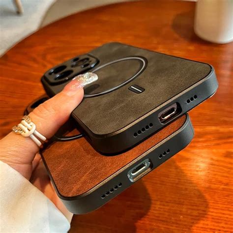Роскошный матовый кожаный чехол Magsafe с магнитной беспроводной ...