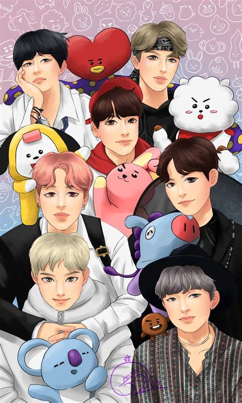 bts members cartoon wallpapers top  bts members cartoon