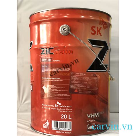 Dầu nhớt Zic X3000 20W50 20L cho xe tải nặng | TTDV ô tô Carvin