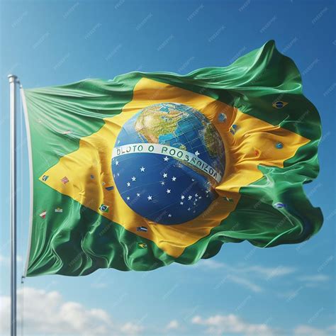 Premium Photo | Realistic Brazil Flag waving on sky