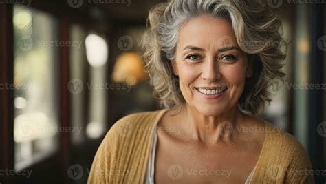 Portrait of happy mature model.. Ai Generated 32210424 Stock Photo at