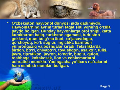 O‘zbekistonning hayvonot olami - Zoologiya - Slaydlar