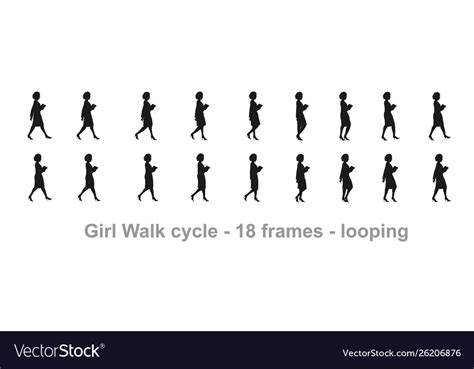 Girl walk cycle animatio sequence silhouette loop Vector Image